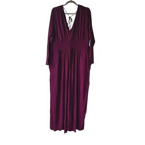 Old Navy Plum Maxi Dress XXL Smocked Waist Long Sleeve V-Neck Boho New NWT